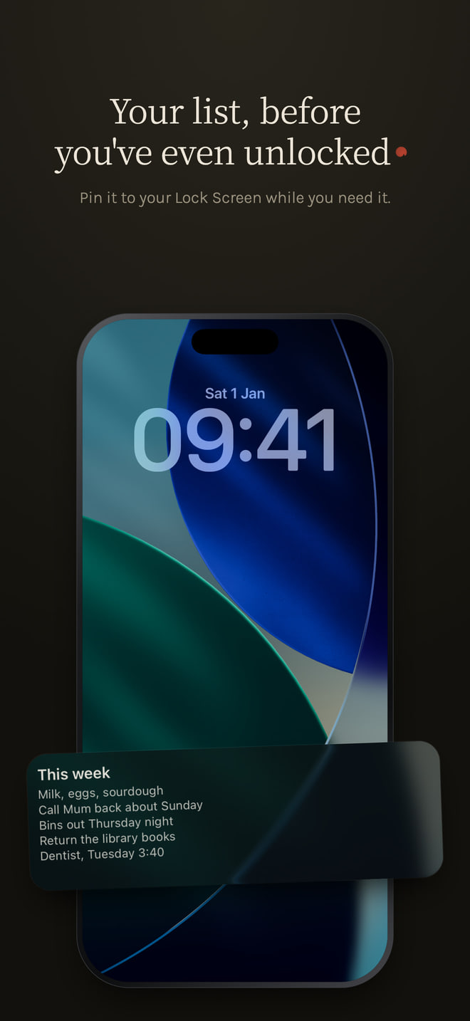 Dalen - the sheet pinned to the Lock Screen