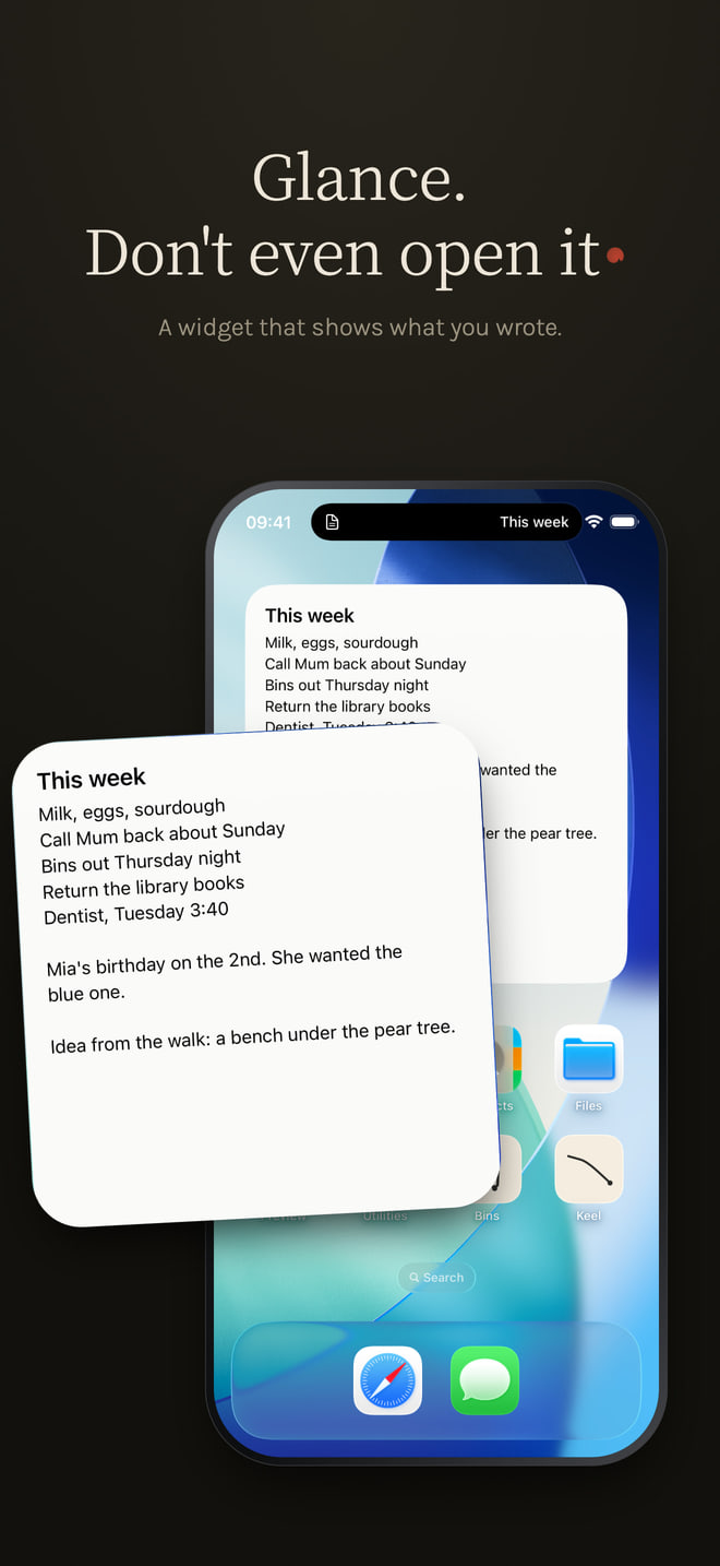 Dalen - a Home Screen widget showing the sheet