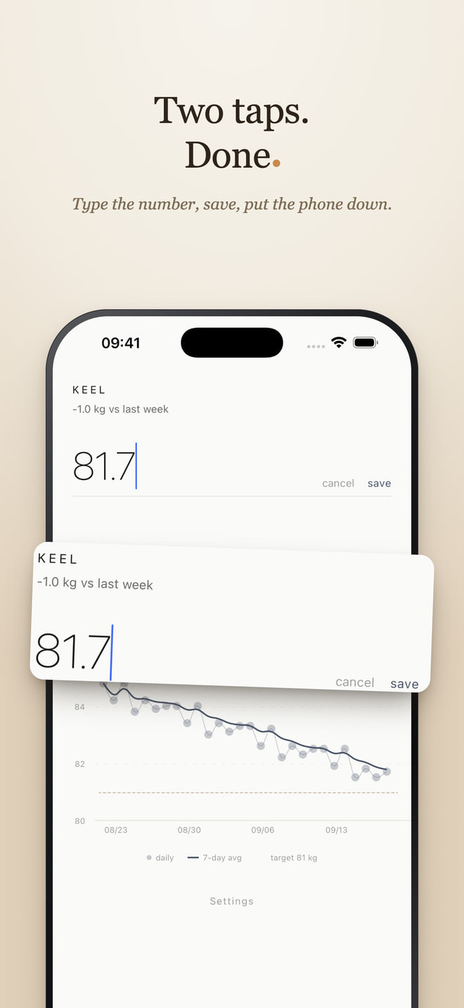 Keel - log a weight in two taps