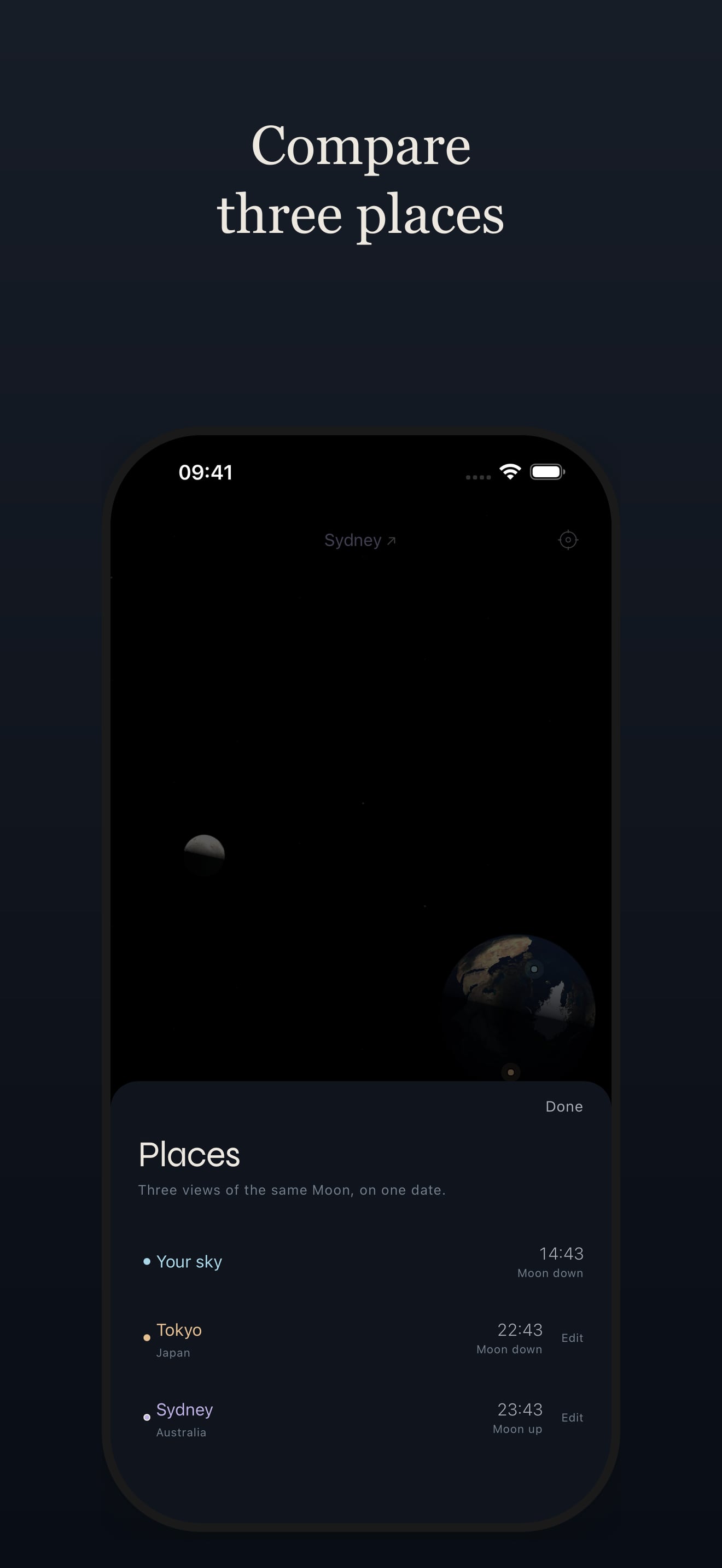 Lune - the Moon across three places